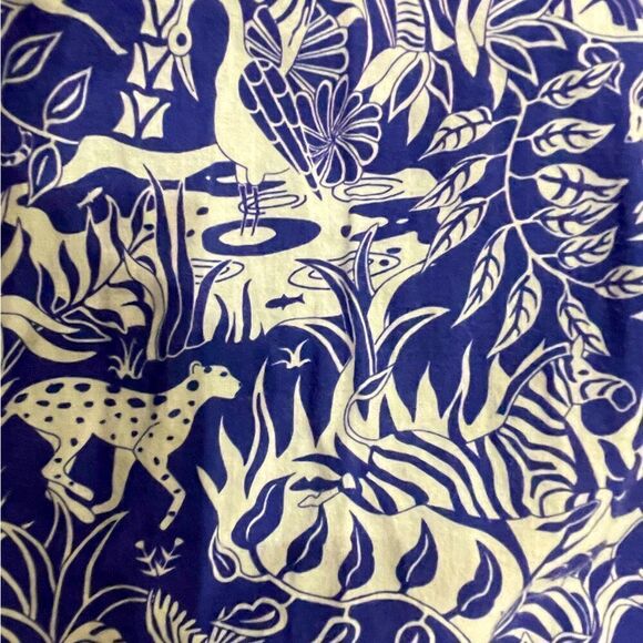 EUC Derek Rose London 3-Piece Pajama & Robe Set Royal Blue Jungle Toile Sz.11-12 - Picture 3 of 4